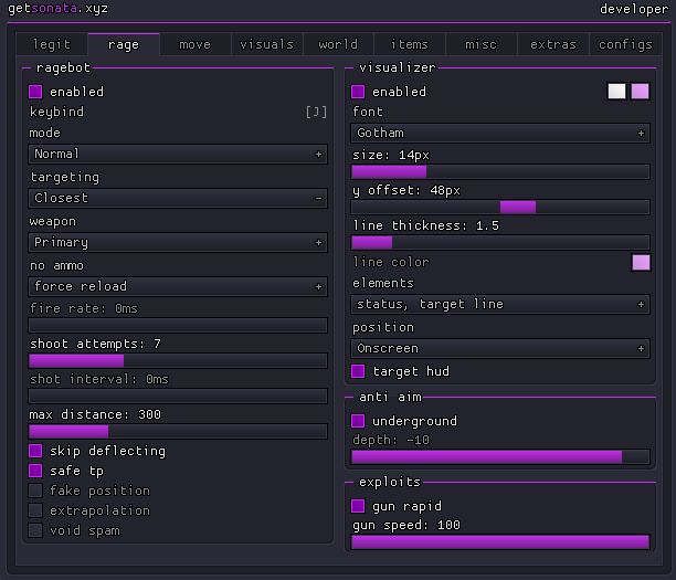 Sonata Rage UI Menu