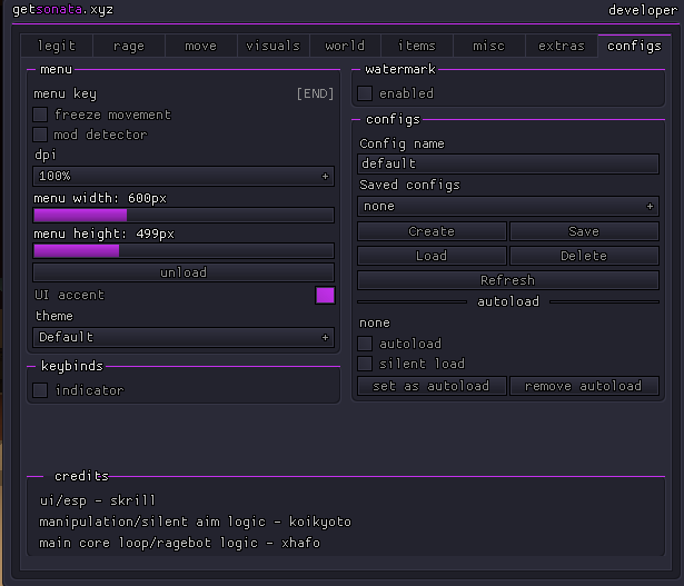 Sonata Configs & Settings UI Menu